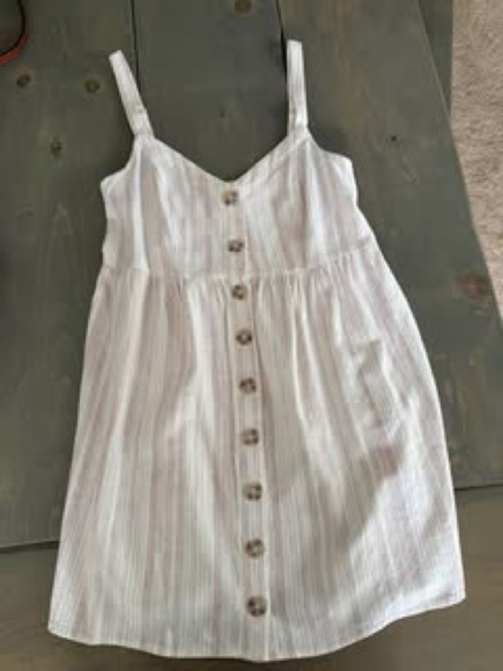 Gentle Fawn White Striped Button-Front Mini Dress